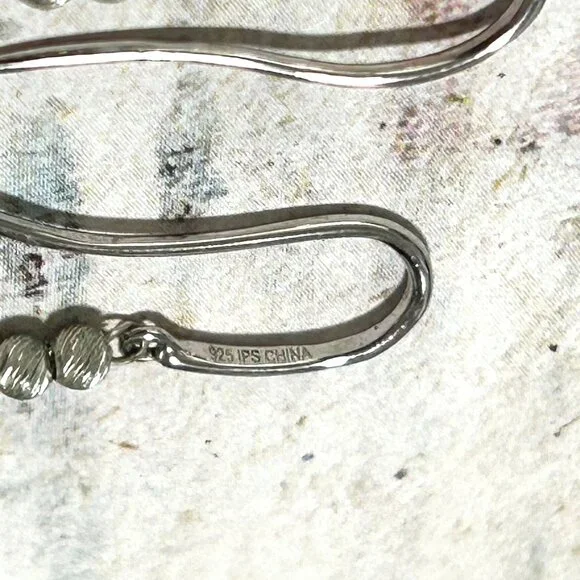 Long Sterling Silver Fresh Water Pearl Fancy Beaded Dangle Earrings Hoop Circle - Picture 9 of 9